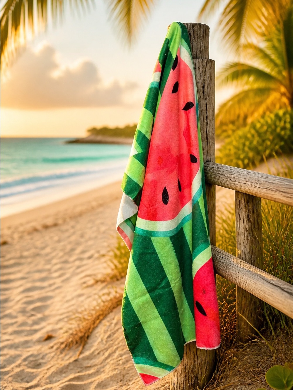 Watermelon-Print Summer Tote Bag in Green & Red with Beach Towel NWOT - Picture 3 of 3